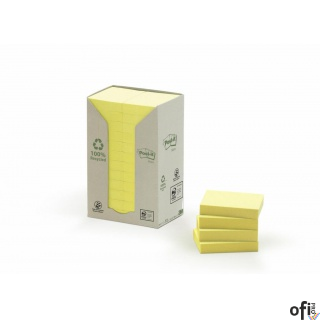 Bloczek samoprzylepny ekologiczny POST-IT (653-1T), 38x51mm, 24x100 kart., żółty