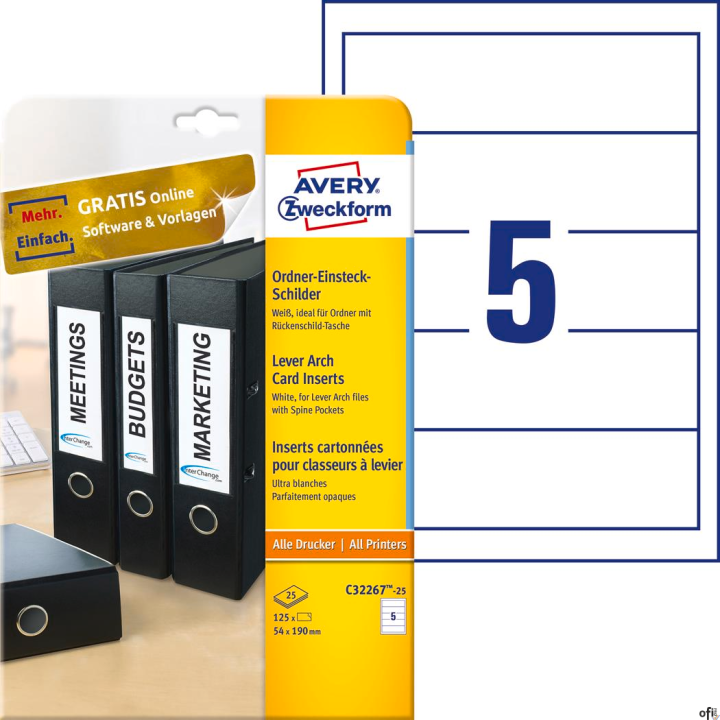 Wkłady do segregatorów C32267-25 54x190 25 ark. Avery Zweckform