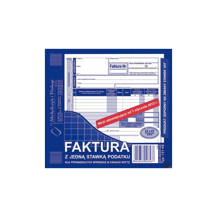 131-4E Faktura z jedną stawką podatku sprzedaż w netto 2/3A5 MICHALCZYK