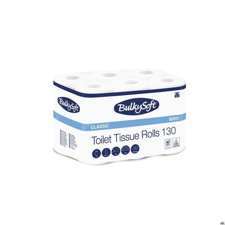 Papier toaletowy BulkySoft Classic, 2 warstwy, kolor biały, celuloza, długość 14,3m, 12 rolek/op.Numer artykułu: 66991BULKYSOFT 