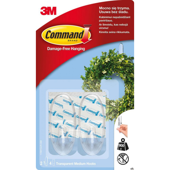 Haki wielokrotnego użytku COMMAND_ (17091CLR PL), średnie, 2 szt., transparentne (X)