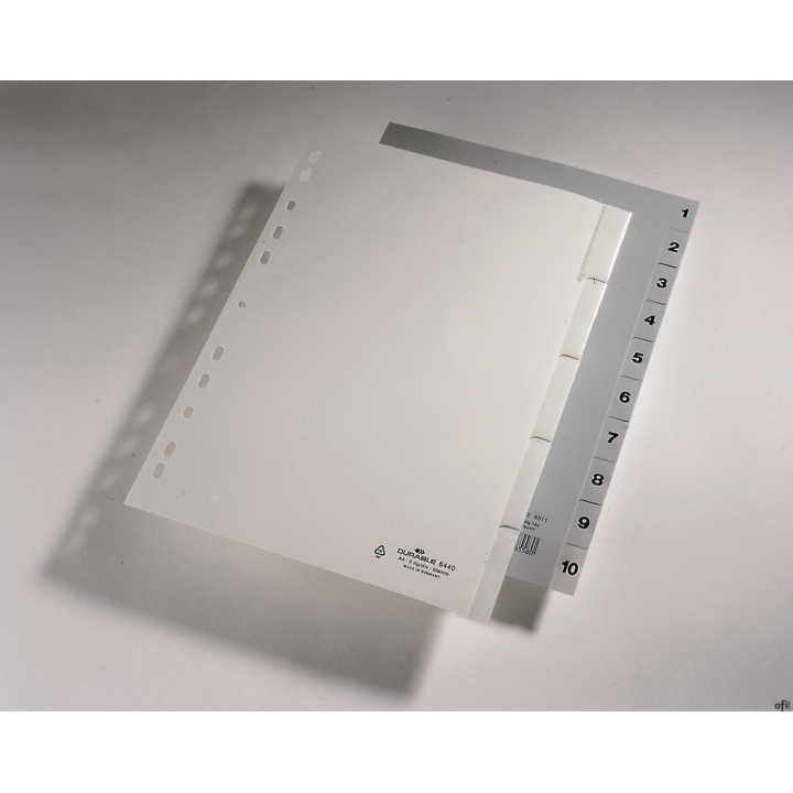 Przekładki PP A4 szare, nadr. indeks, 1-10, 1 0 części Szary 651110 DURABLE