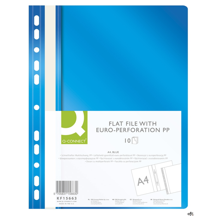 Skoroszyt Q-CONNECT, PP, A4, standard, 120/170mikr., wpinany, niebieski KF15663