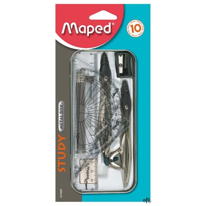 Cyrkiel MAPED STUDY w zestawie 10 elementów - metalowe etui 19409
