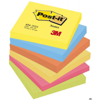 Bloczek samoprzylepny POST-IT (654-TFEN), 76x76mm, 6x100 kart., paleta energetyczna