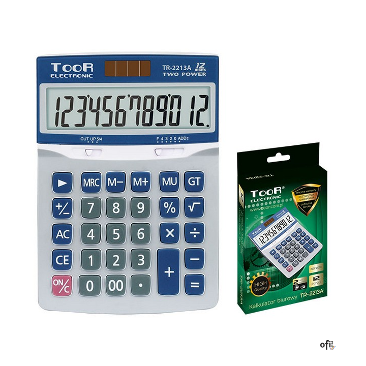 Kalkulator TOOR TR-2213A, 12 pozycyjny, podwójne zasilanie 120-1858 SALE