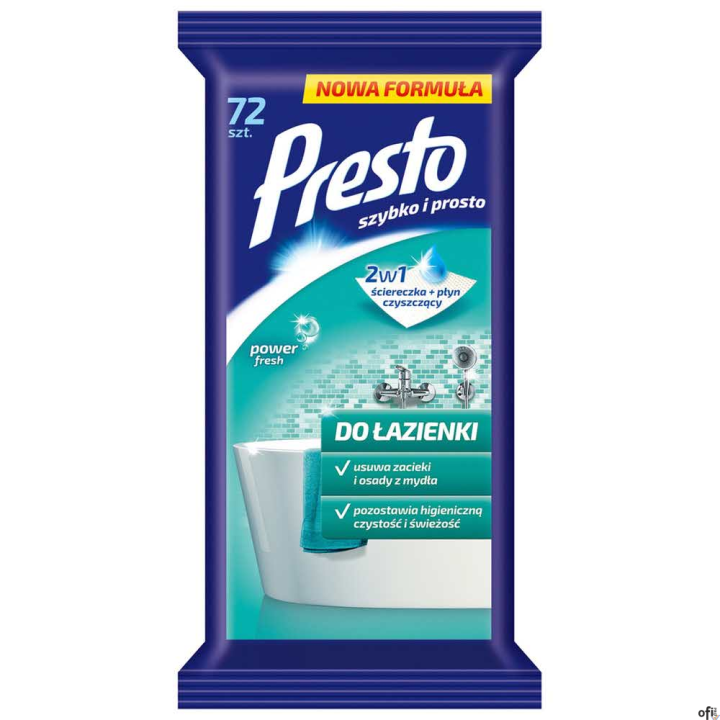 PRESTO Ściereczki nawilżane do łazienek 72szt., białe 011460