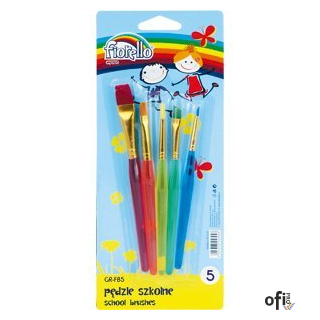 _ zestaw 5 pędzelków w krótkich, kolorowych uchwytach z przezroczystego plastiku__ nylonowe włosie w kolorze uchwytu__ do różnyc