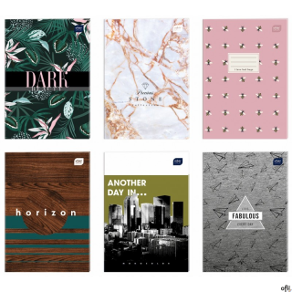 Zeszytokładka pokryta lakierem UVzaokrąglone rogi (format A5)bogata kolorystyka i dużaróżnorodność wzorów okładekjednostka sprze