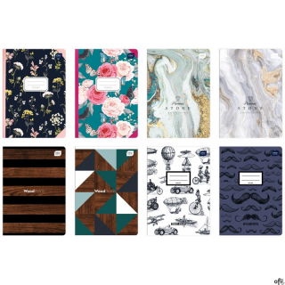 Zeszyt__okładka pokryta lakierem UV__zaokrąglone rogi (format A5)__bogata kolorystyka i duża_różnorodność wzorów okładek__jednos