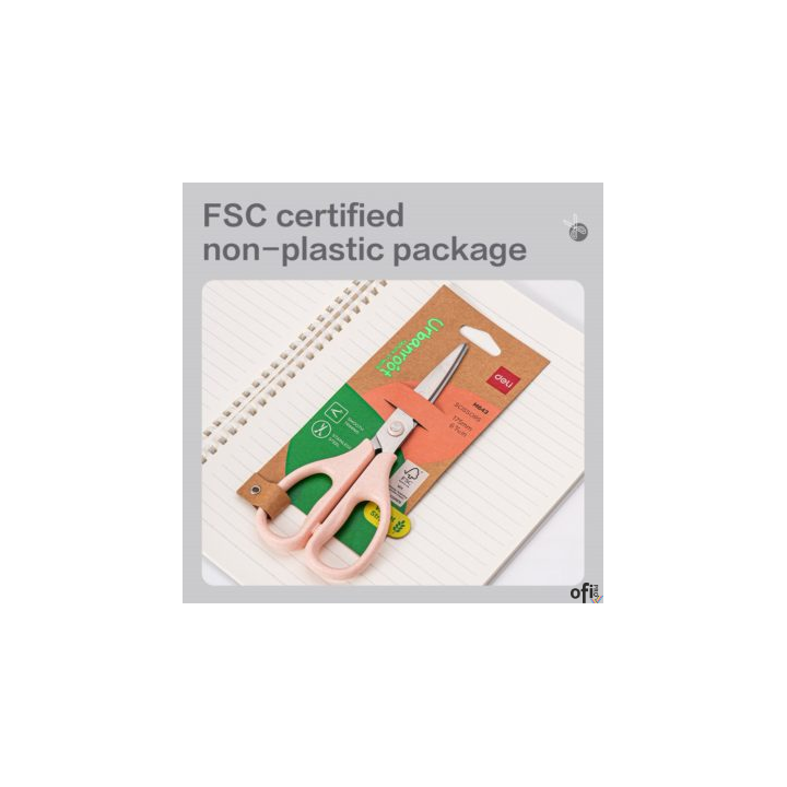&nbsp; nożyczki biurowe o długości 175 mm&nbsp; uchwyty wykonane z materiału na bazie słomy pszennej ograniczającego użycie tworzyw sztucz