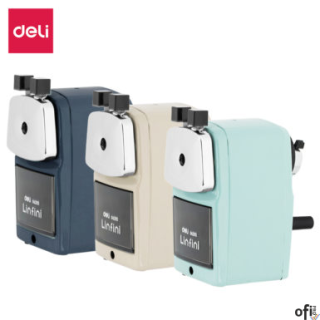 Temperówka na korbkę Deli Linfini E0620Sobrotowa ostrzałka w kolorach: białym, zielonym, niebieskimwytrzymała obudowa wykonana z