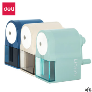 Temperówka na korbkę Deli EH502automatyczna ostrzałka w kolorach: białym, zielonym, niebieskimfunkcja automatycznego podawania o