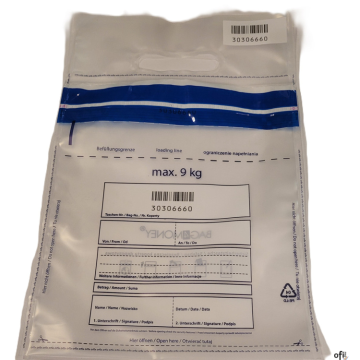 Koperta bezpieczna/bankowa na bilon max 9kg (50szt.) zew.245*290mm transparent 55838097