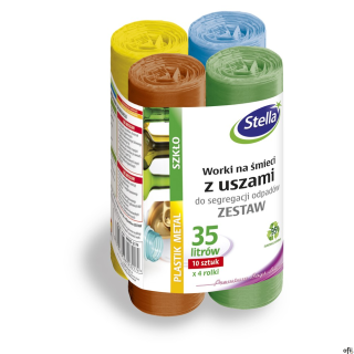 STELLA Worki 35l z uszami, do segregacji odpadów, zestaw 4x10 szt., mix, 032174