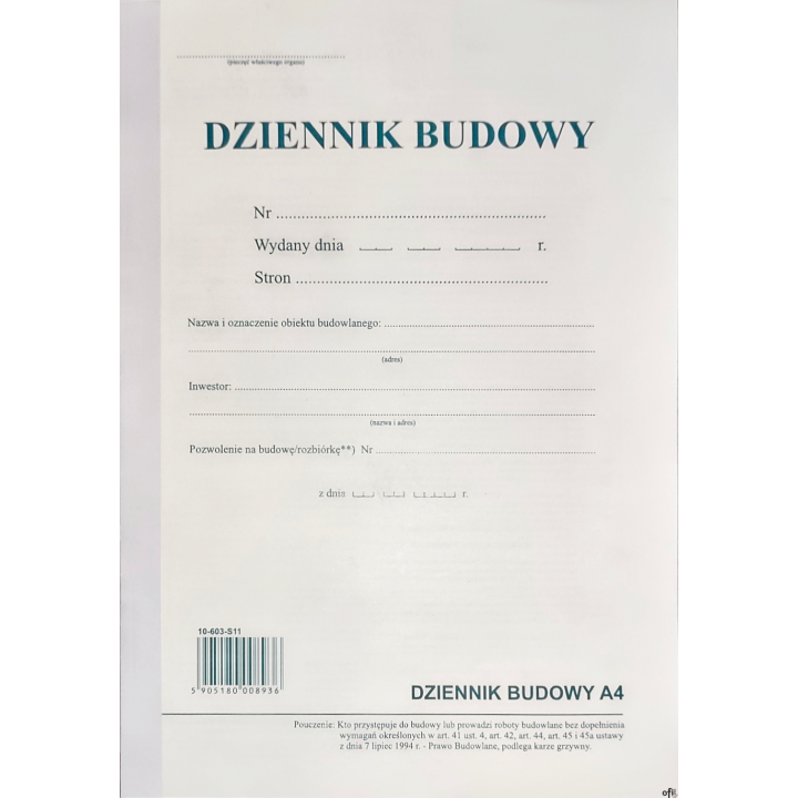 Dziennik budowy, A4