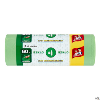 JAN NIEZBĘDNY Worki LD Eko zielone 60l 16 szt. szkło z uszami zawiązywane do segregacji 40777