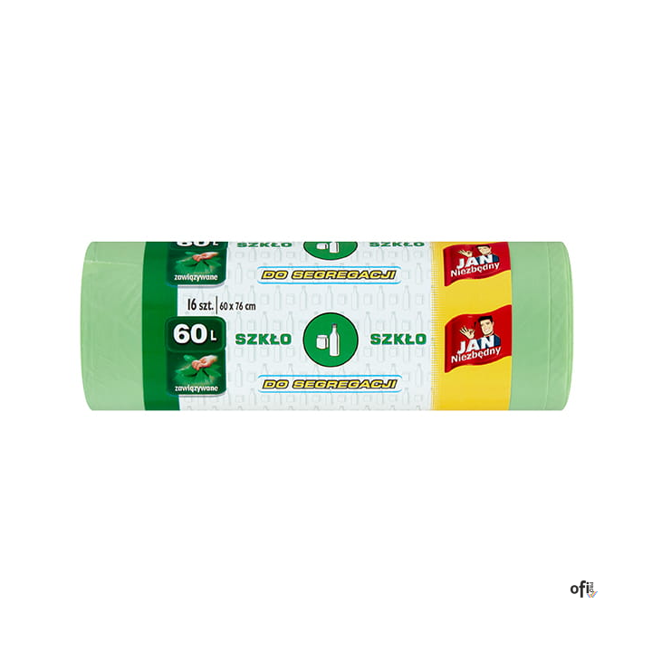 JAN NIEZBĘDNY Worki LD Eko zielone 60l 16 szt. szkło z uszami zawiązywane do segregacji 40777