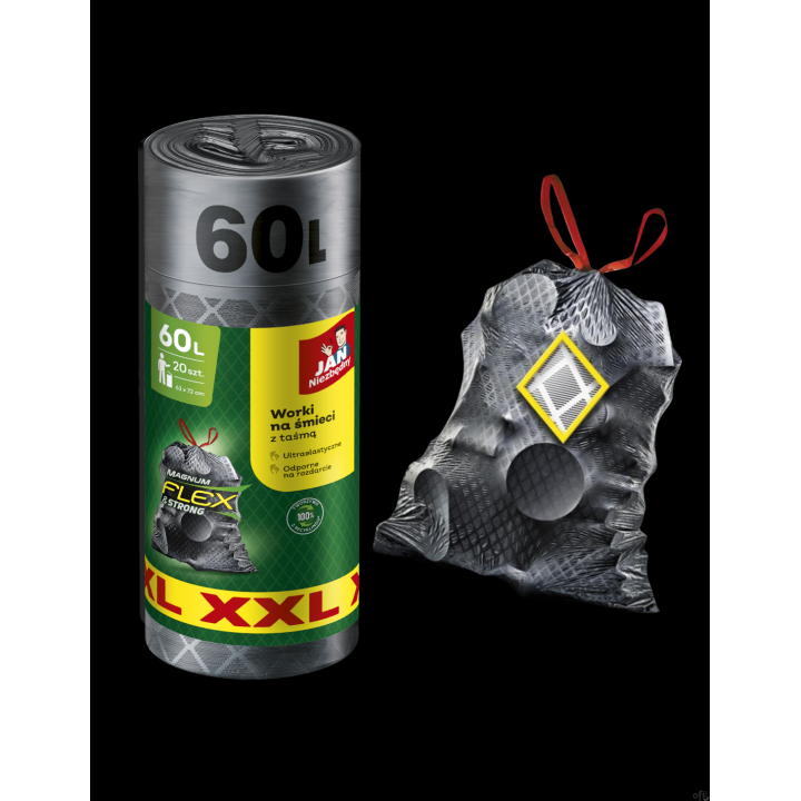 JAN NIEZBĘDNY Worki na śmieci magnum flex z taśmą 60l 20szt. szare 353487