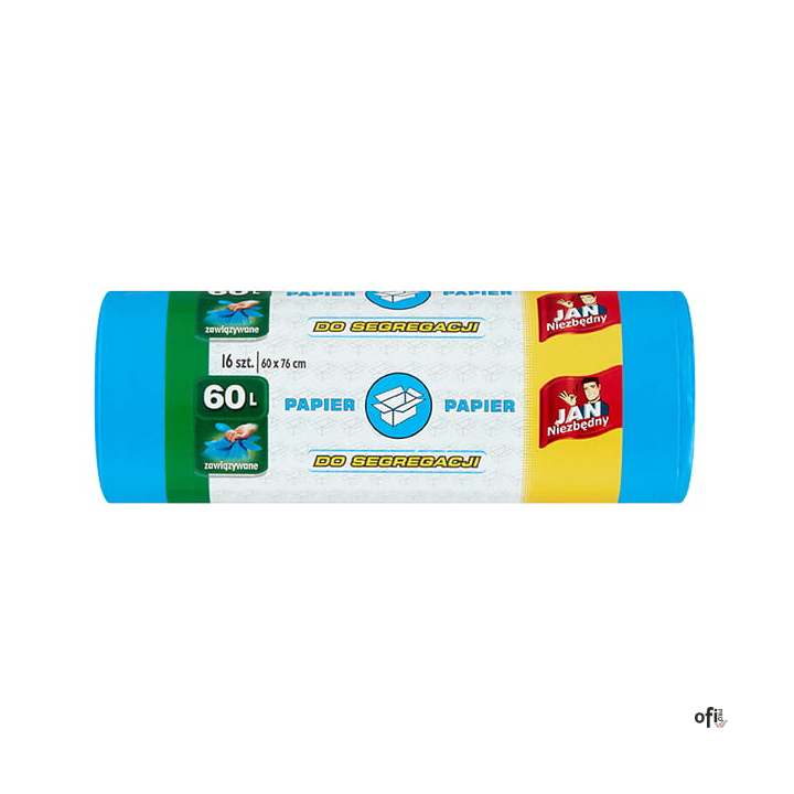 JAN NIEZBĘDNY Worki HD Easy-pack niebieskie wiązane 60l 16 szt. do segregacji papier 40760
