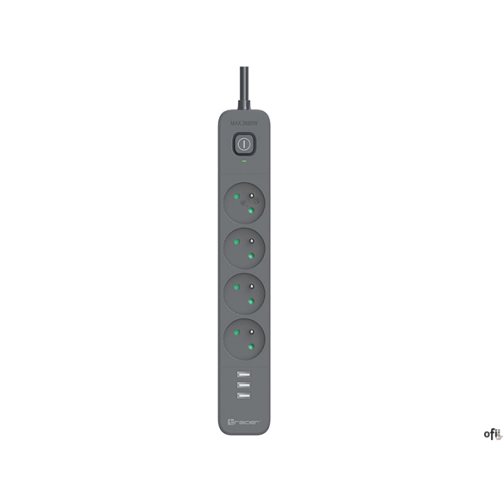 Uniwersalna Listwa ZasilającaListwa zasilająca antyprzepięciowa TRACER Power Line+ mobile ready 1.5 m to niezastąpione rozwiązan