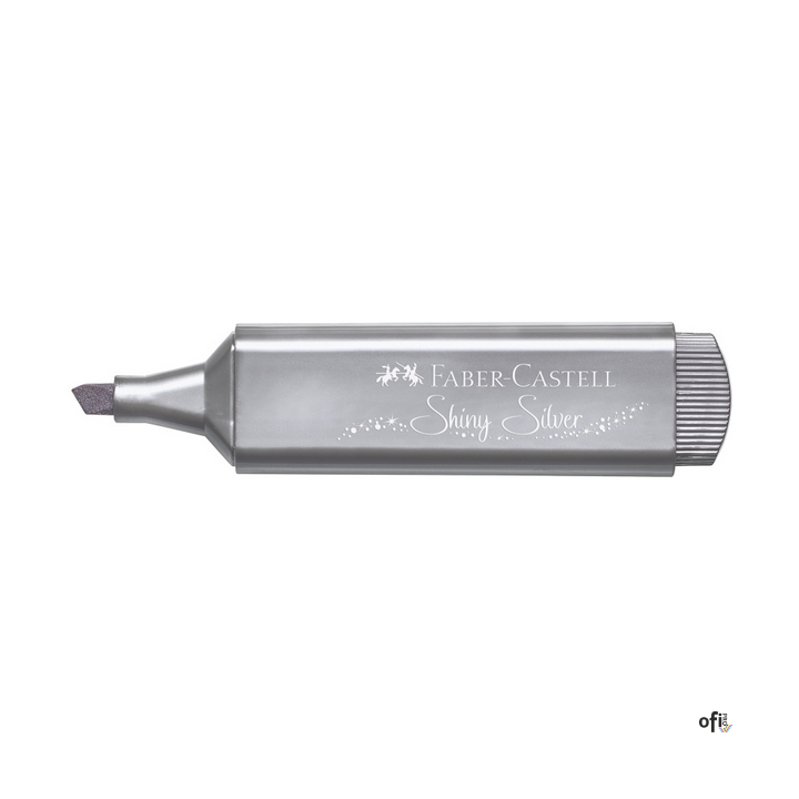 Zakreślacz 1546 Faber-Castell w kolorze metalicznym srebrny. Wysokiej jakości błyszczący kolor, idealny do zaznaczania, podkreśl