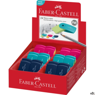 Gumka do wymazywania Faber-Castell z serii Sleeve Mini 24 szt. w kolorach Trend (różowo-pomarańczowym, turkusowo-jasnozielonym, 
