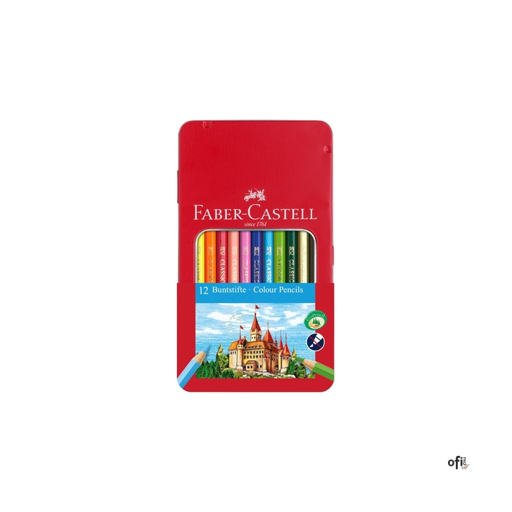 Kredki ołówkowe Zamek Faber-Castell 12 szt. w opakowaniu metalowym. Klasycznie doskonałe, idealne do każdego stylu rysowania, za