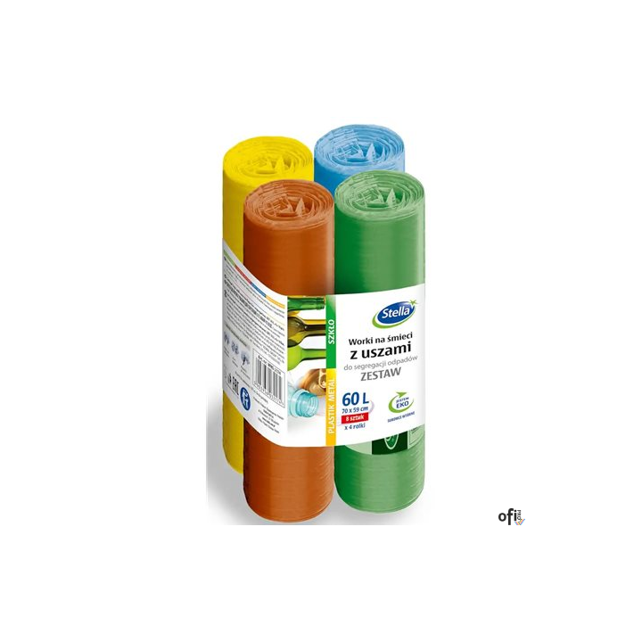 STELLA Worki 60l z uszami, do segregacji odpadów, zestaw 4x8 szt., mix, 045174