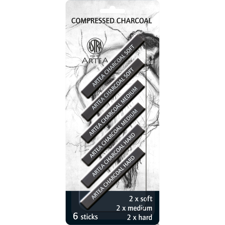 Zestaw węgli prasowanych Astra Artea 6 sztuk blister, 2 medium, 2 hard, 2 soft - czarny, 323115006