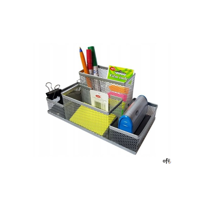 Organizer Przybornik na biurko metalowy pojemnik biurowy z siatki Net 4A Z3318A silver 20,5x10,5x9,5 cm