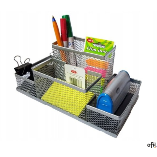 Organizer Przybornik na biurko metalowy pojemnik biurowy z siatki Net 4A Z3318A silver 20,5x10,5x9,5 cm