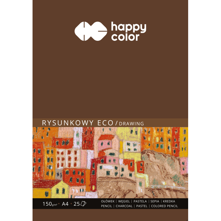 Blok do rysowania pastelami, ołówkiem, kredkami, węglem, sepią, sangwiną. Zawiera ekologiczny papier z recyklingu o wysokiej gra