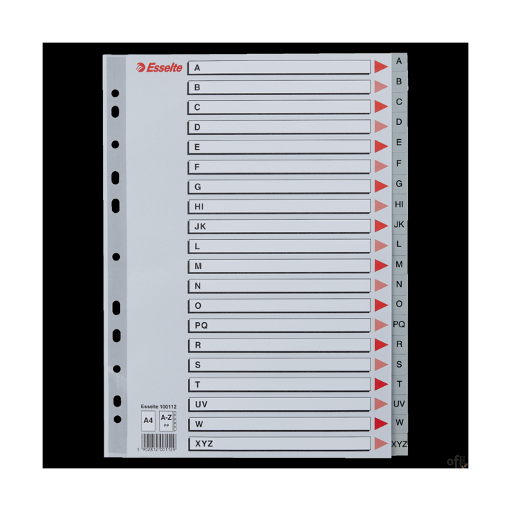 Przekładki plastikowe szare PP A4 A-Z alfabetyczne ESSELTE 100112