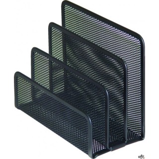 Linia OFFICE SET_do sortowania korespondencji_posiada 3 przegrody_zaokrąglone rogi_wykonany z metalu powlekanego czarnym lakiere