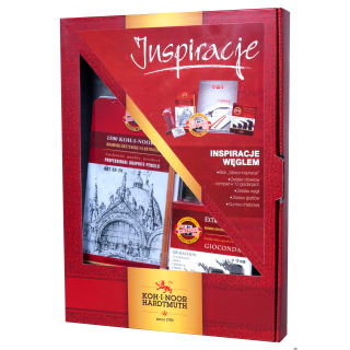 W skład zestawu wchodzą:_zestaw ołówków 1502/II_grafit w sztyfcie 4390/2B/bl_zestaw wegli prasowanych 8694_gumka_blok _szkice in
