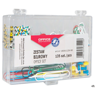 zestaw biurowy w praktycznym organizerze_w skład zestawu wchodzi pinezka tablicowa (15 szt.), spinacz zebra 28 mm (20 szt.), spi