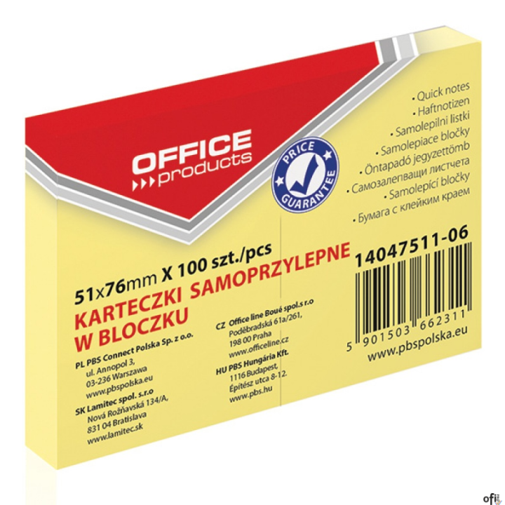 uniwersalne karteczki, w żółtym neutralnym kolorze, idealne do przekazywania wiadomości_ilość karteczek: 1x100 w rozmiarze 51x76