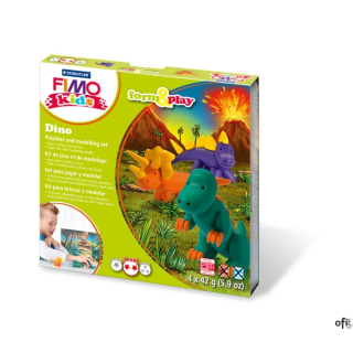 Zestaw masy FIMO Kids do tworzenia oryginalnych figurek (zabawek) dla dzieci w różnym wieku. W opakowaniu 4 kostki 42 g, szpatuł
