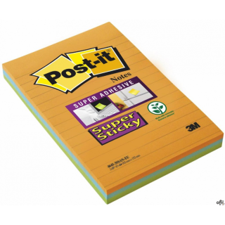 Bloczek samoprzylepny POST-IT_ Super Sticky XXL, w linię (4645-3SSAN ), 101x152mm, 3x45 kart., paleta bankok, 3M-70005253383