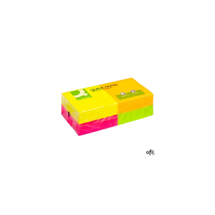 Bloczek samoprzylepny Q-CONNECT Rainbow, 76x76mm, 4x3x80 kart., neon, mix kolorów