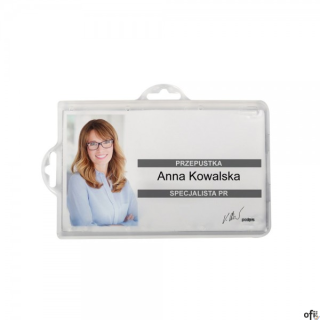 Kieszonka na karty plastikowe OPUS BADGE HOLDER UNIVERSALKieszonka o wymiarach: 55 × 90 mm. Identyfikator posiada dwa uszka pozw