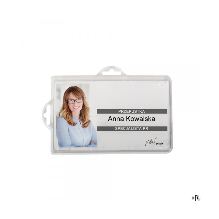 Kieszonka na karty plastikowe OPUS BADGE HOLDER UNIVERSALKieszonka o wymiarach: 55 × 90 mm. Identyfikator posiada dwa uszka pozw