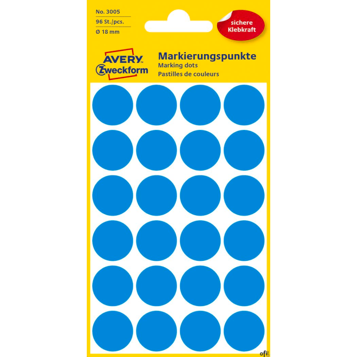Kółka do zaznaczania 3005 Q18 mm niebieskie 4ark trwałe Avery Zweckform