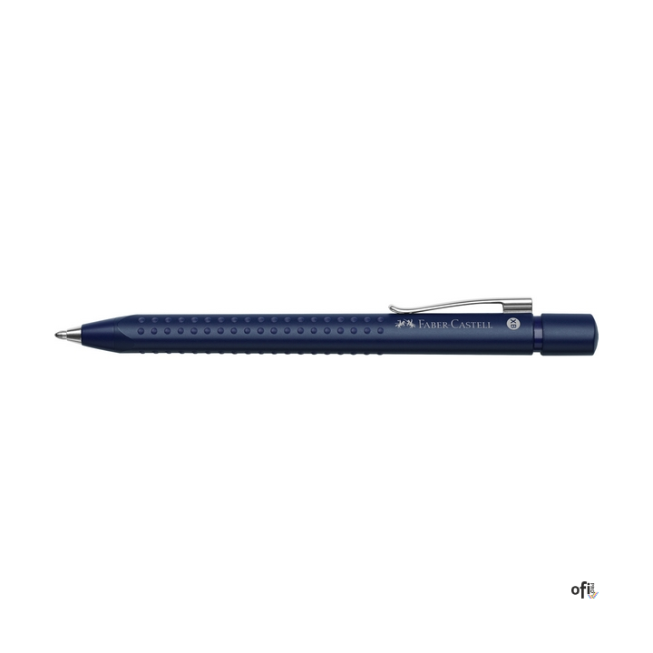 Długopis automatyczny z serii Grip 2011 Faber-Castell w kolorze granatowym. Zaprojektowany dla niestrudzonego pisania, przyciąga