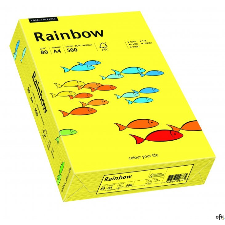 Papier xero kolorowy A4 80g 500 ark. RAINBOW R14 słoneczno żółty 88042319
