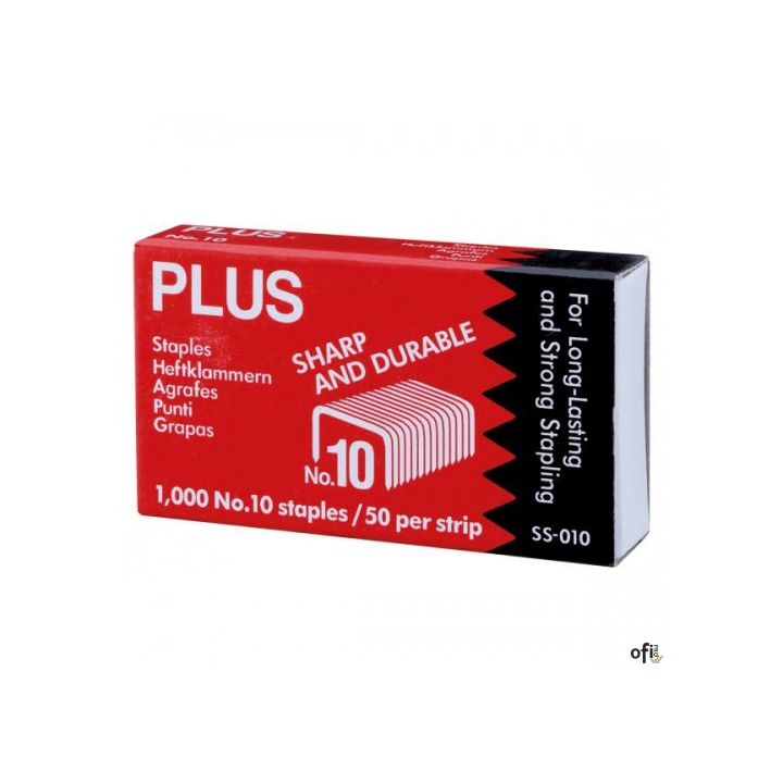 Zszywki nr 10 szer. 8,5mm wys. 4,7mm gr. 0,5mm 1000 zszywek, 30089 Plus