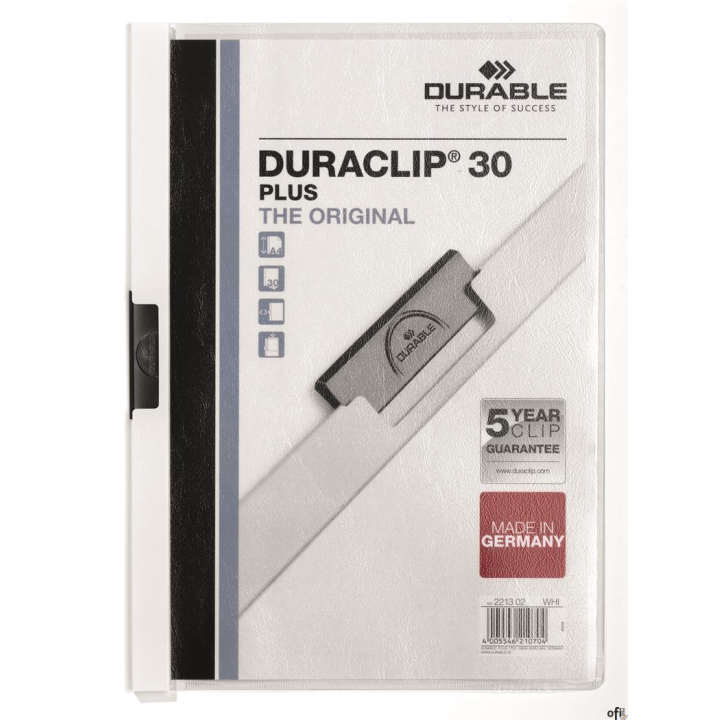 DURACLIP_ Plus, skoroszyt zaciskowy A4, 1-30 kartek, przednia okładka w formie przezroczystej kieszeni do prezentacji i ofert. 