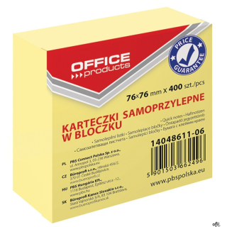 uniwersalne karteczki samoprzylepne w najpopularniejszym formacie_ilość karteczek: 400 w rozmiarze 76x76mm_każda kostka pakowana