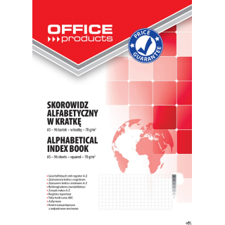skorowidz alfabetyczny, format A5, w kratkę_alfabetyczny spis 24 litery_ilość kartek: 96_gramatura kartek: 70gsm_okładka twarda,